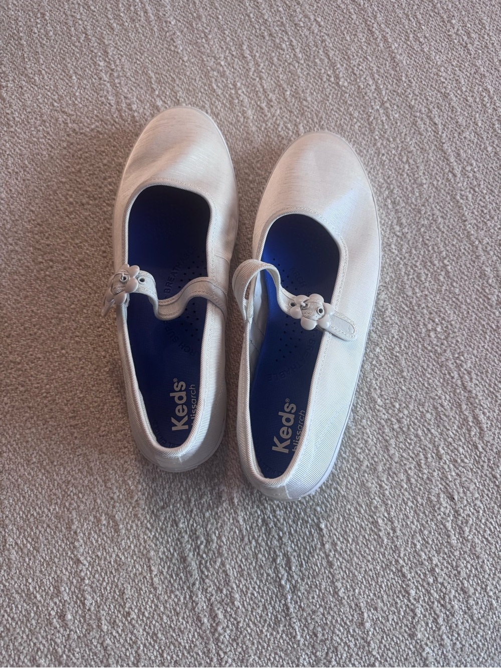 Keds White Mary Jane Sneakers with Navy Insole